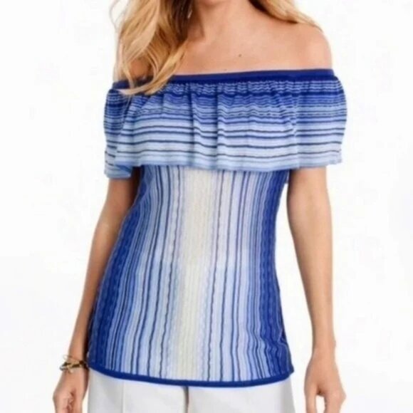 White House Black Market Blue Off the Shoulder Top - Picture 1 of 7